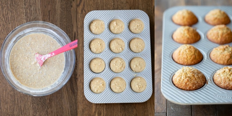 Oatmeal muffin batter in a muffin tin