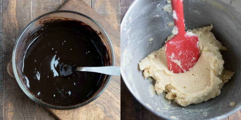 Melted chocolate mixture in a glass bowl