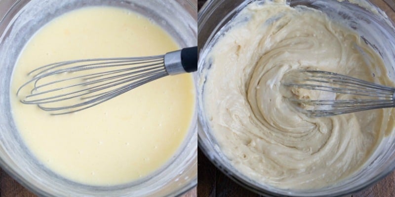 Cinnamon muffin batter in a glass bowl