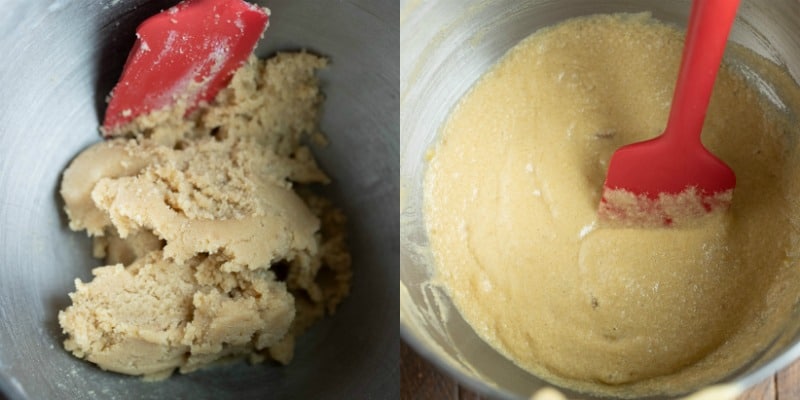 Butter and sugar in a mixing bowl for monster cookies