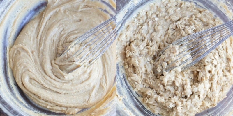 Cowboy cookie dough in a glass bowl