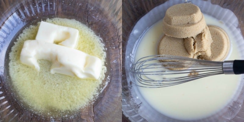 Butter in a glass dish for cowboy cookies