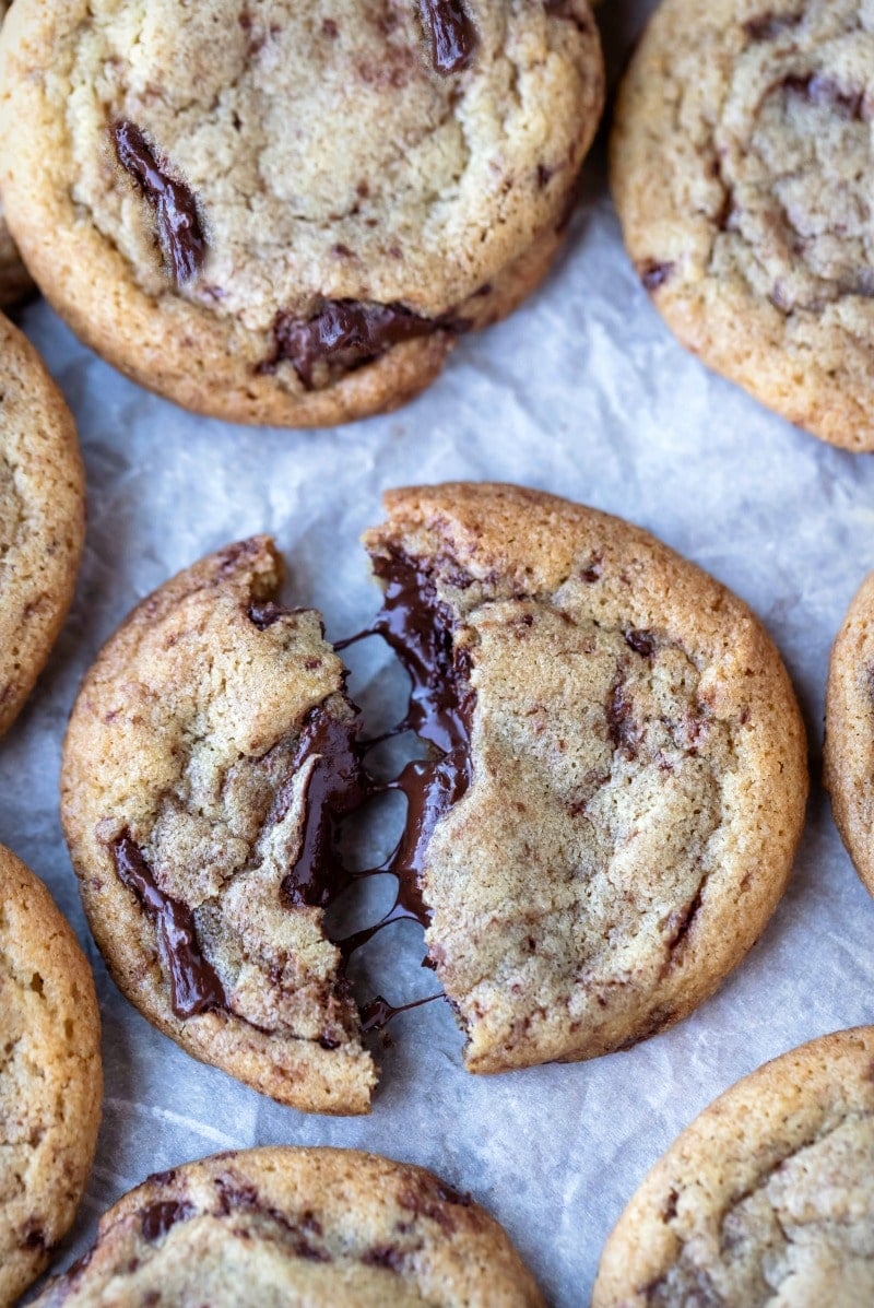 Mexican chocolate chip cookie broken in half