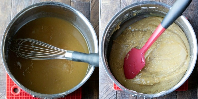 Cookie batter in a saucepan