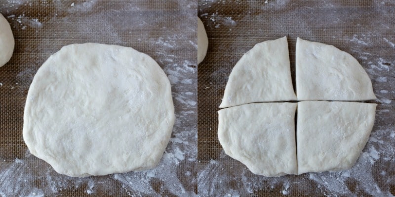 Sopaipilla dough cut into quarters
