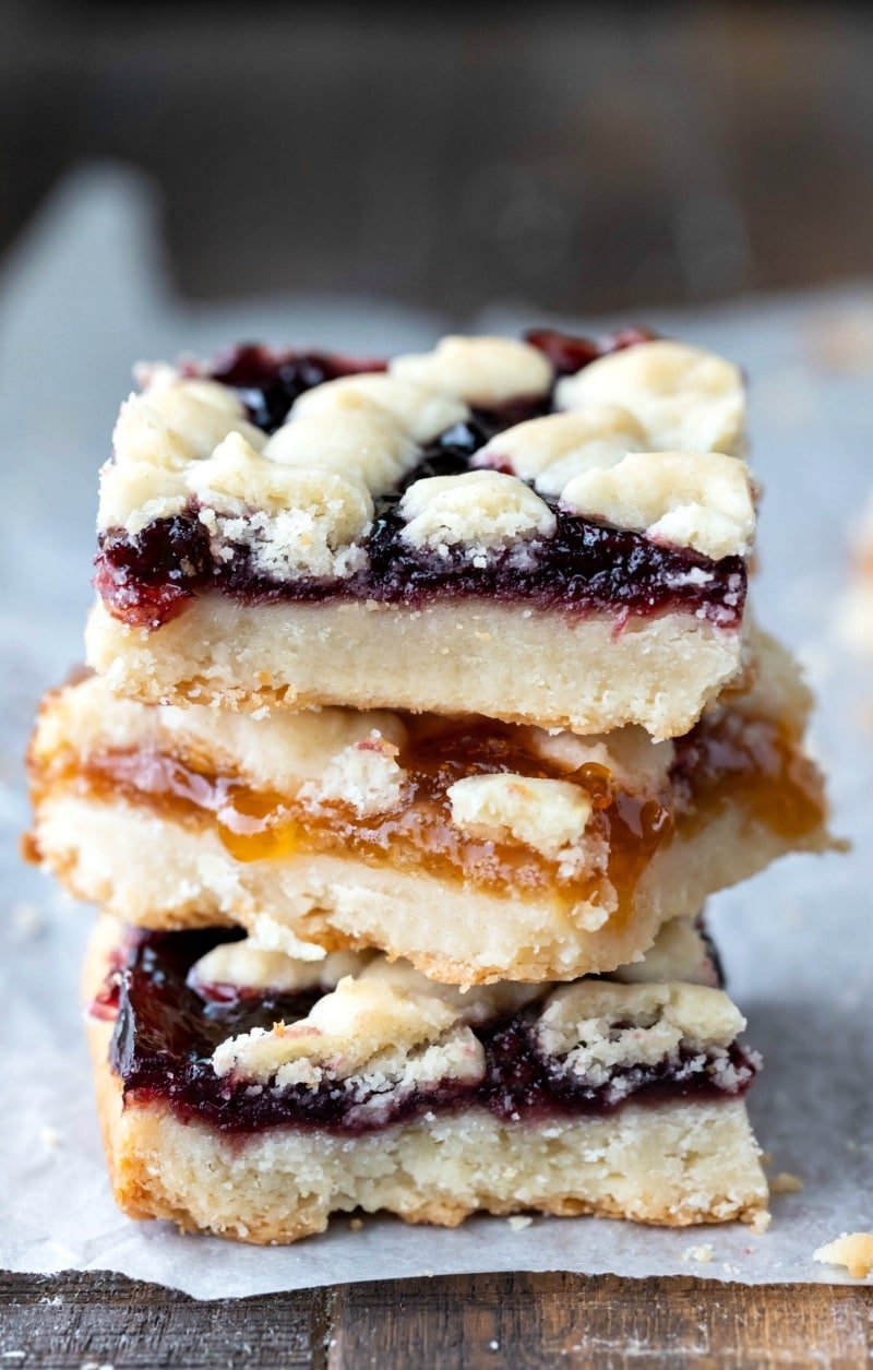 Three jam bars stacked on top of each other