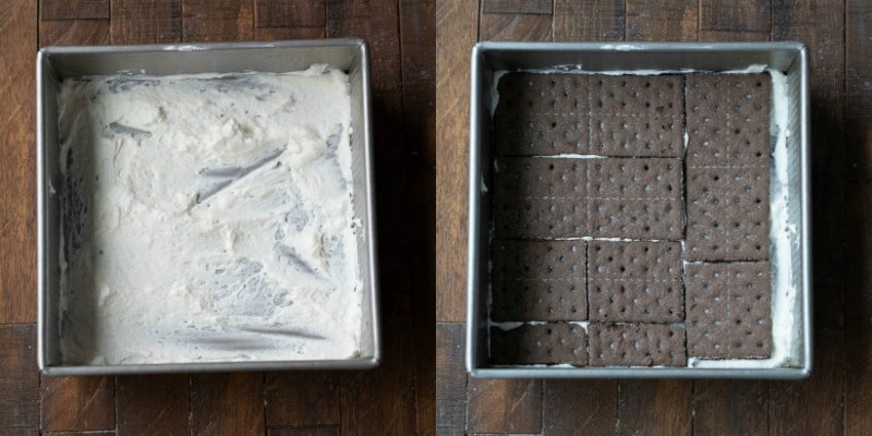 Chocolate graham crackers over whipped cream 