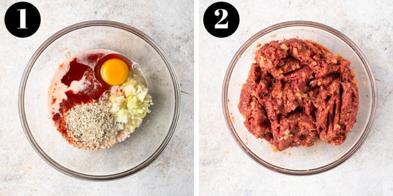 Two photos showing how to make an easy meatloaf