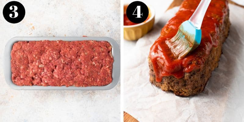 Two process shots for making easy meatloaf