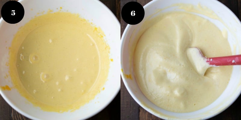 Sponge cake batter in a mixing bowl