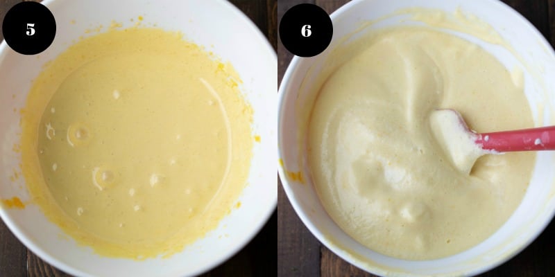 Sponge cake batter in a mixing bowl