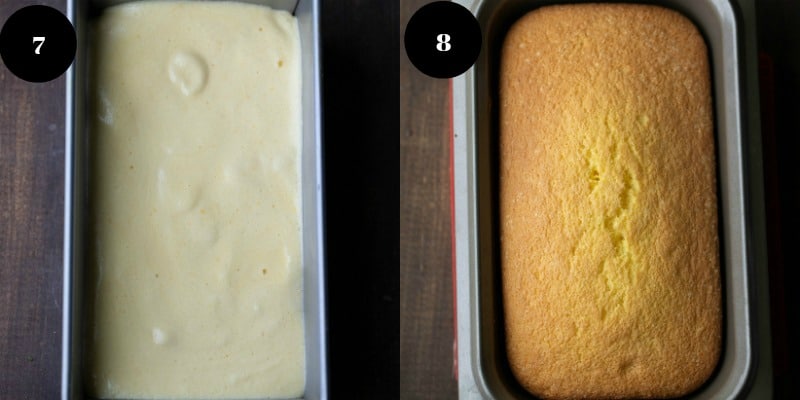 Sponge cake batter in a loaf pan