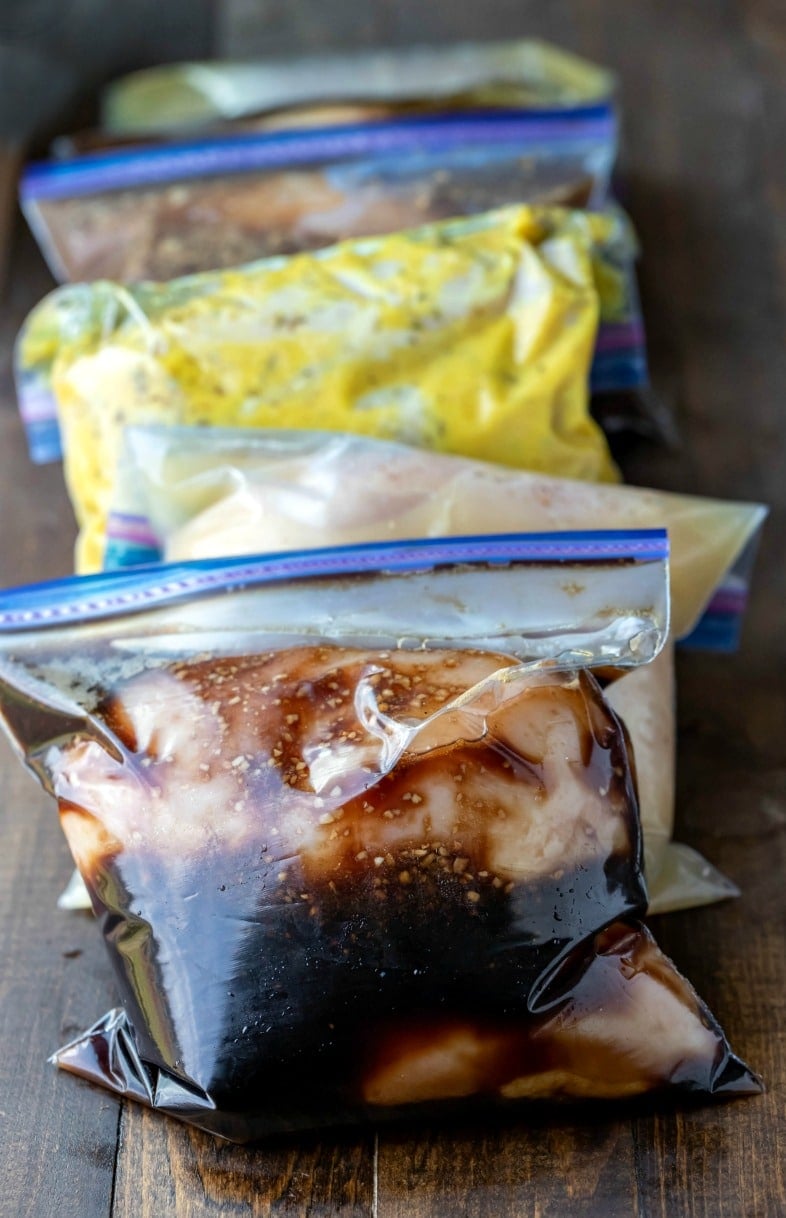 Resealable bags with chicken in marinade