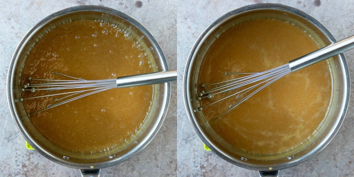 Coconut topping in a saucepan