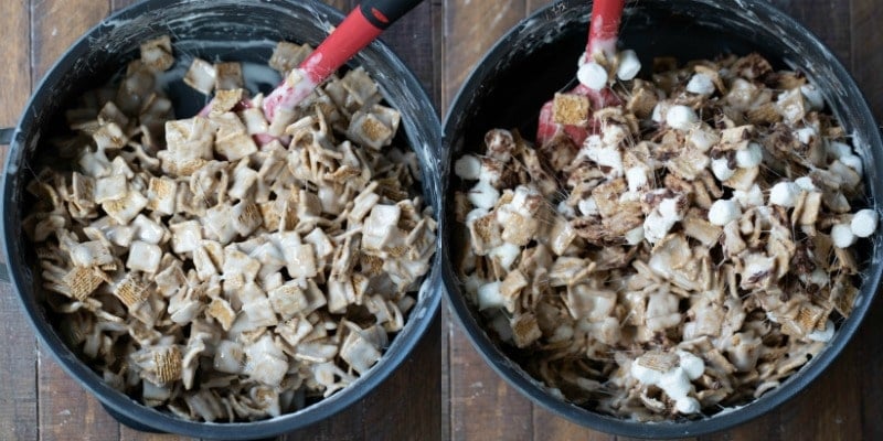 Marshmallow and cereal in a large pot