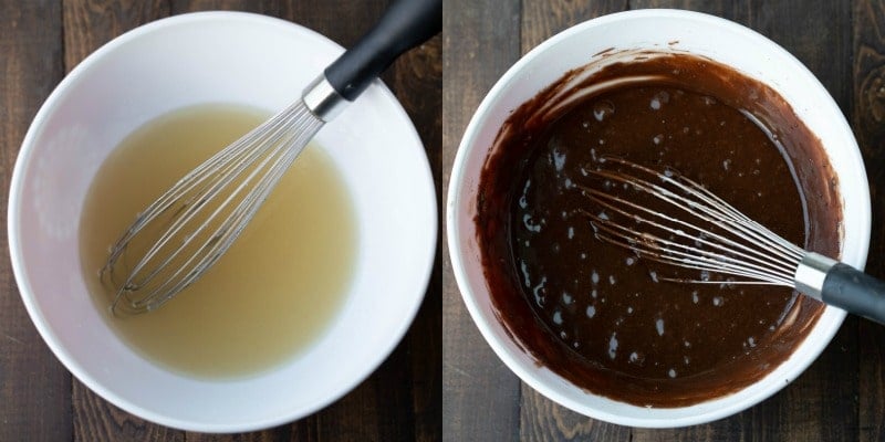 sugar and oil in a white mixing bowl