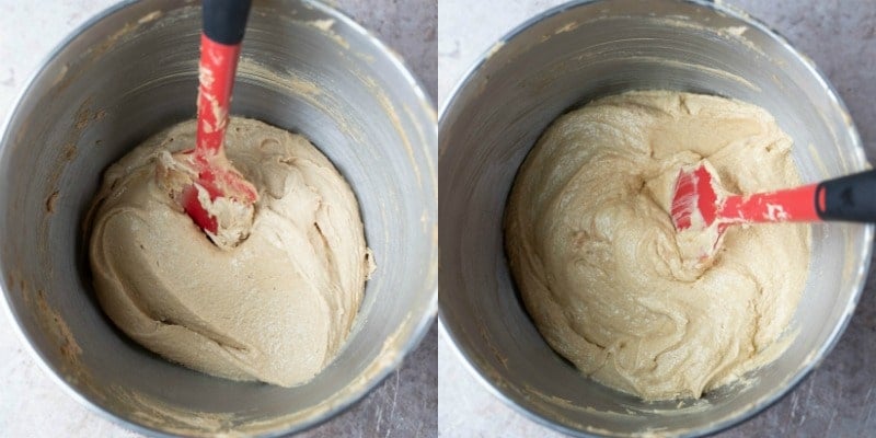 Breakfast cookie dough with a red spatula in it