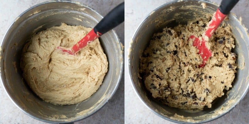 Breakfast cookie dough in a silver mixing bowl