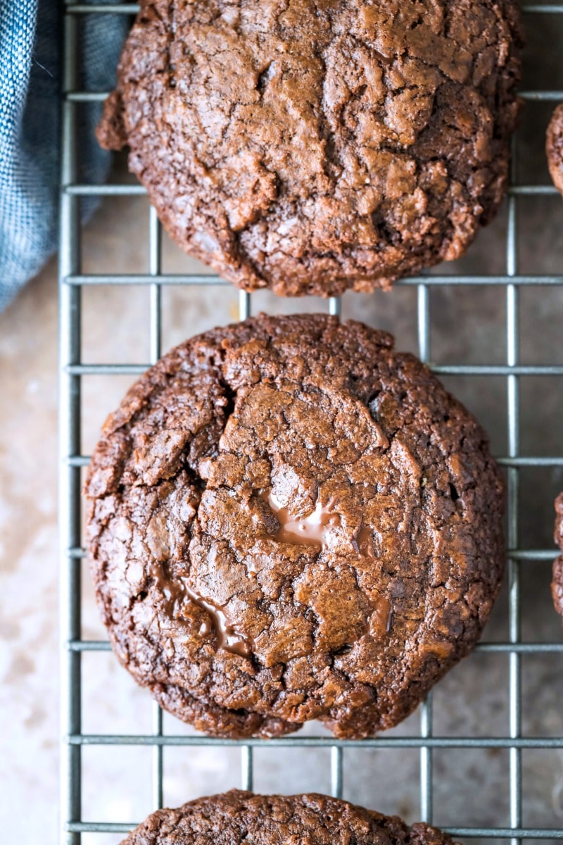 Chocolate Fudge Cookie on a wire cooling rack