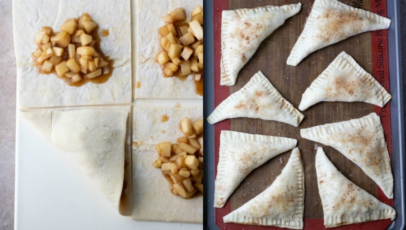 Unbaked apple turnovers on a silicone baking mat