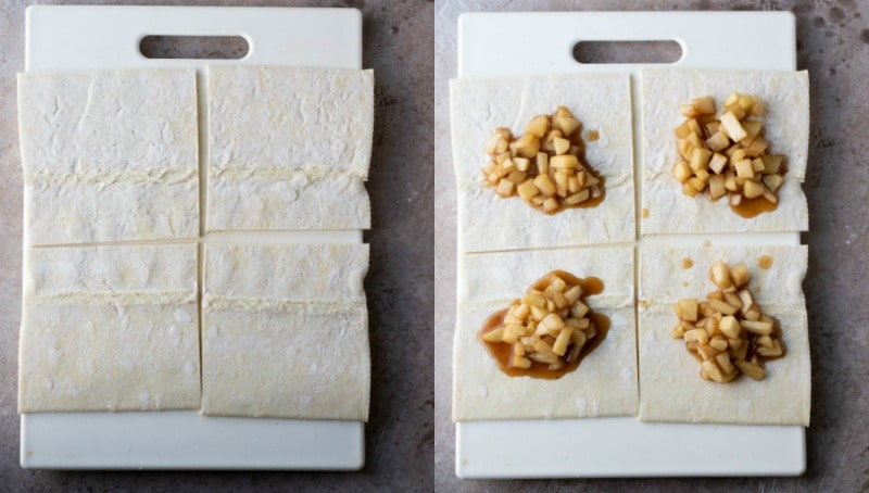 puff pastry and apple filling for apple turnovers