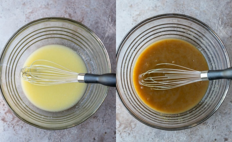 Melted butter in a glass mixing bowl