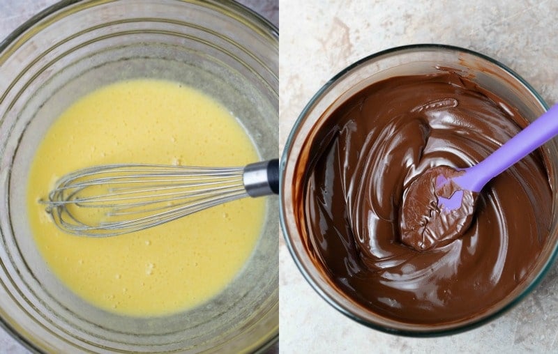Melted butter and chocolate in glass bowls