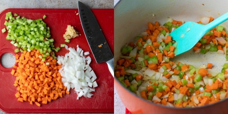 Diced vegetables on a cutting board
