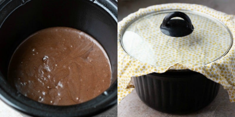 Slow cooker brownie batter in a crockpot insert