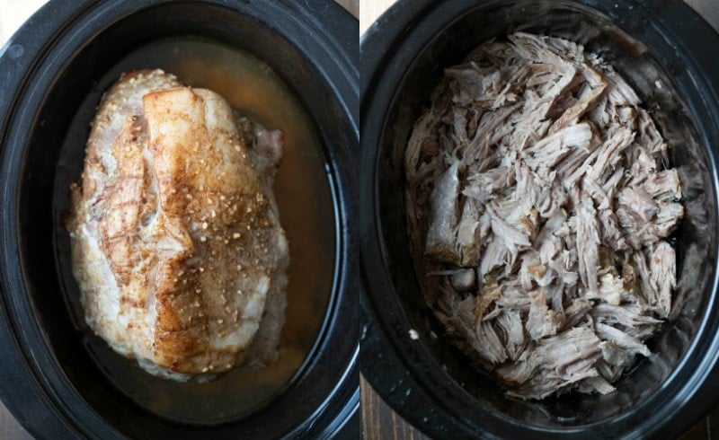 Cooked pork in a crockpot insert