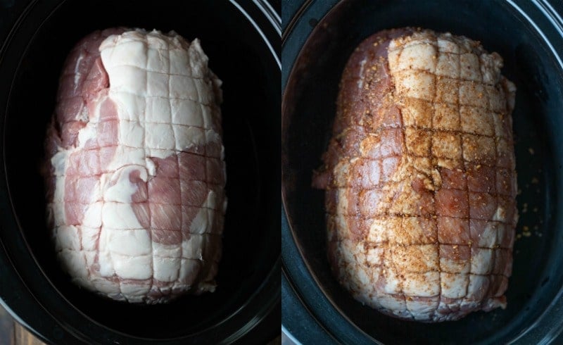 Boneless pork roast in a crockpot insert