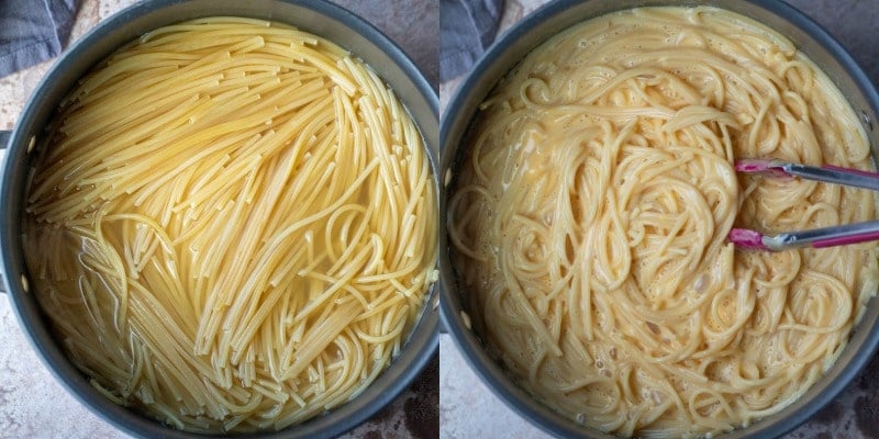 Cooked spaghetti in a pot