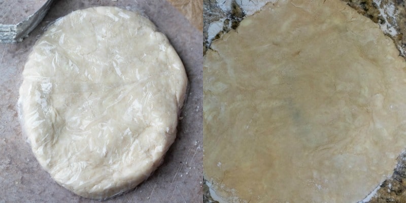 Pie crust dough wrapped in plastic wrap