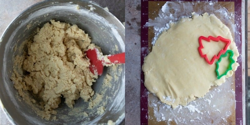 Sugar cookie dough in a silver mixing bowl