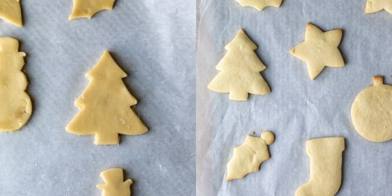 Unbaked sugar cookies on a piece of parchment paper