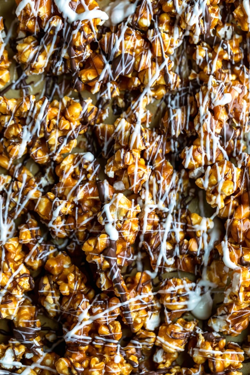 Zebra Popcorn Recipe Homemade zebra popcorn on a silicone baking mat