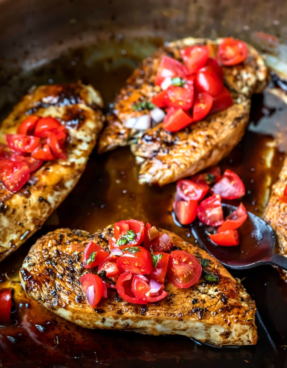 Bruschetta chicken in balsamic glaze