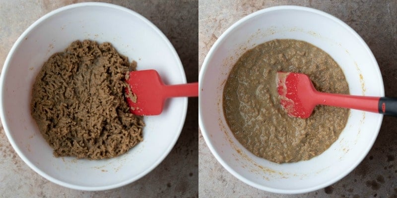 bran cereal and milk in a white mixing bowl.