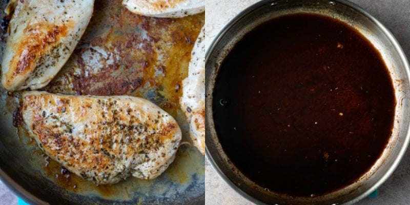 Balsamic glaze in a silver saucepan