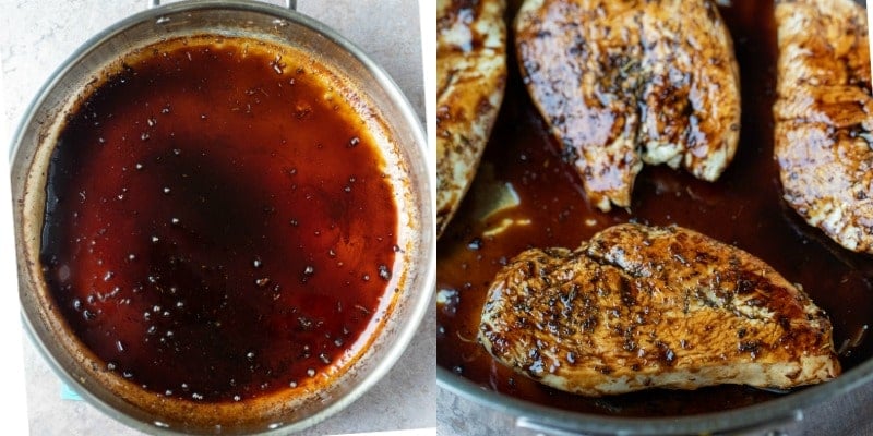 Cooked chicken breast in balsamic glaze