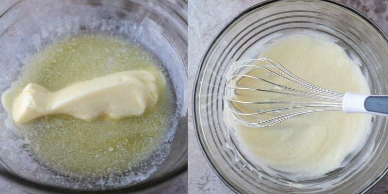 Glass bowl with partially melted butter in it