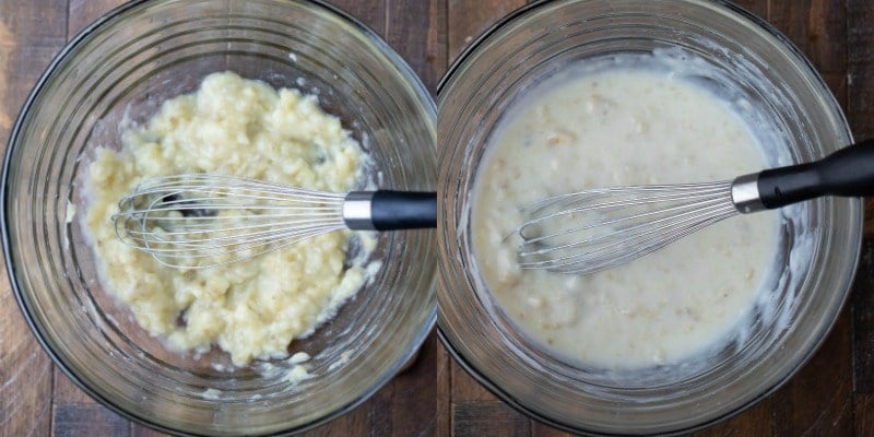 Mashed banana in a glass bowl