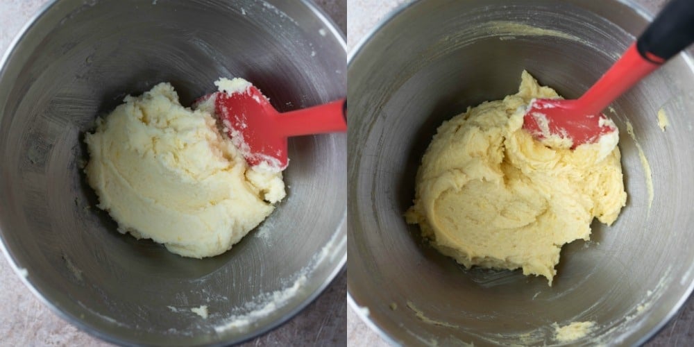 creamed butter and sugar in a silver mixing bowl