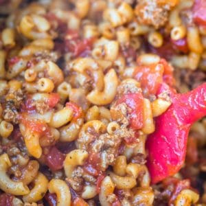 Closeup picture of Instant Pot goulash in the inner pot