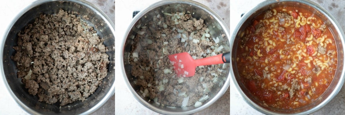 Uncooked Instant pot goulash in an inner pot