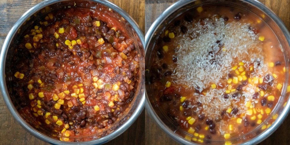 Beans corn and tomatoes in an instant pot inner pot