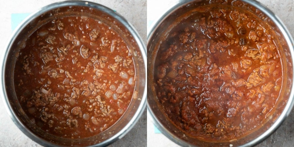Ground beef in tomato sauce in an instant pot inner pot