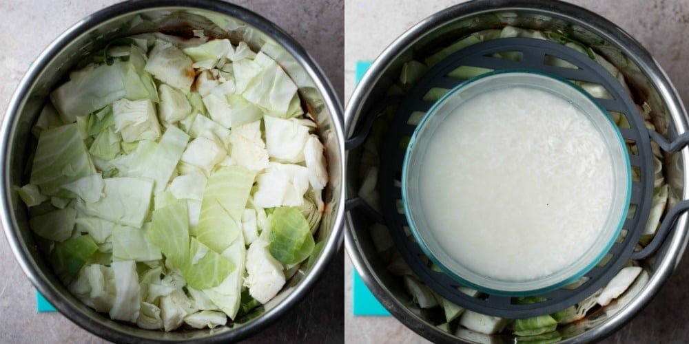 Uncooked cabbage in an instant pot inner pot