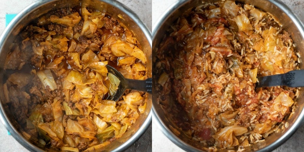 Cooked cabbage and beef in tomato sauce