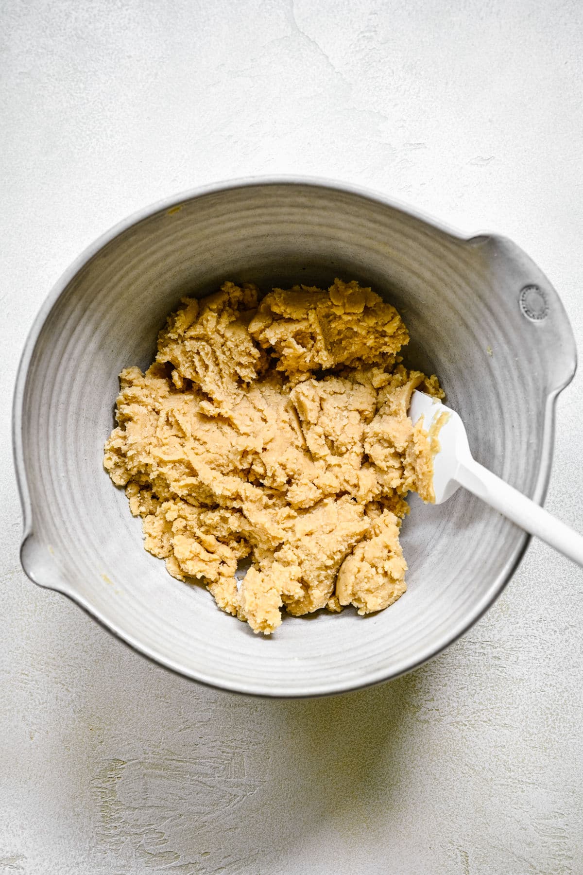 Cookie dough in a mixing bowl. 